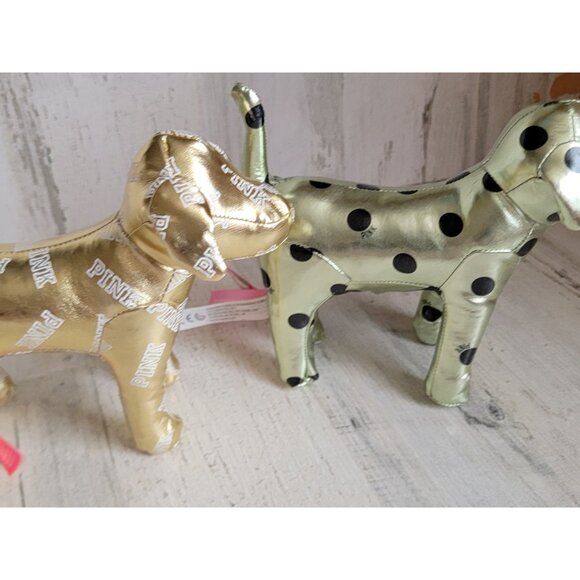 Victoria's Secret metallic gold dog plush set decor collectible polka dot - Picture 6 of 10